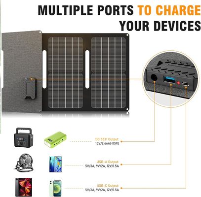 40W Portable Solar Panel 15V DC Outlet untuk Outdoor Camping Hiking