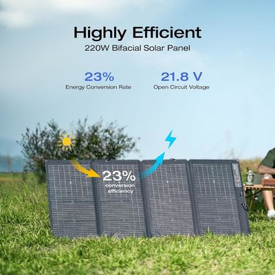 220 Watt Panel Surya Portable Lipat Bifacial Monocrystalline Untuk Luar Ruang