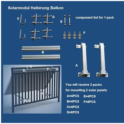 Balkon tahan karat Panel surya Brackets pemasangan Ringan dengan putih