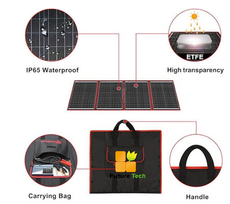 FT160 Portable Flexible Solar Cells Charger System 160W 18V dengan ABS hitam
