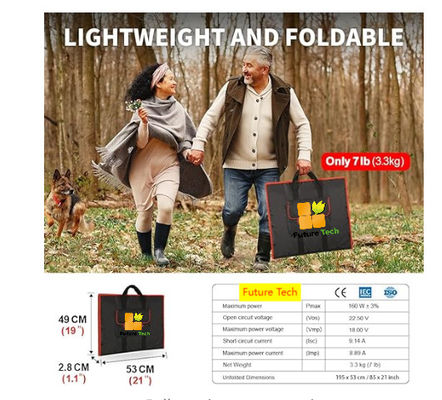 FT160 Portable Flexible Solar Cells Charger System 160W 18V dengan ABS hitam