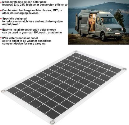 Panel Surya Portable Ringan Sel Monokristalin 100W 12/24V USB Output