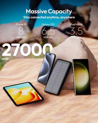 USB C Portable Solar Charger 27000mAh Untuk Tablet Ponsel ODM
