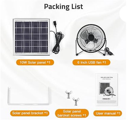 FTB10 Solar Panel Exhaust Fan 6 inch Solar Powered Fan Airflow Tinggi 2000RPM 36dB