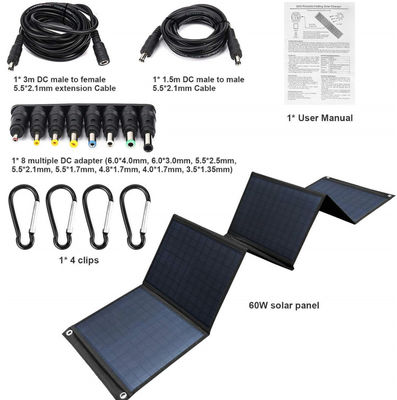Panel Surya Lipat Efisiensi Tinggi 60W dengan 5V USB untuk Camping,Ponsel